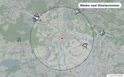Mapa okolic miasta z sylwetkami samolotów — Niebo nad Oświęcimiem